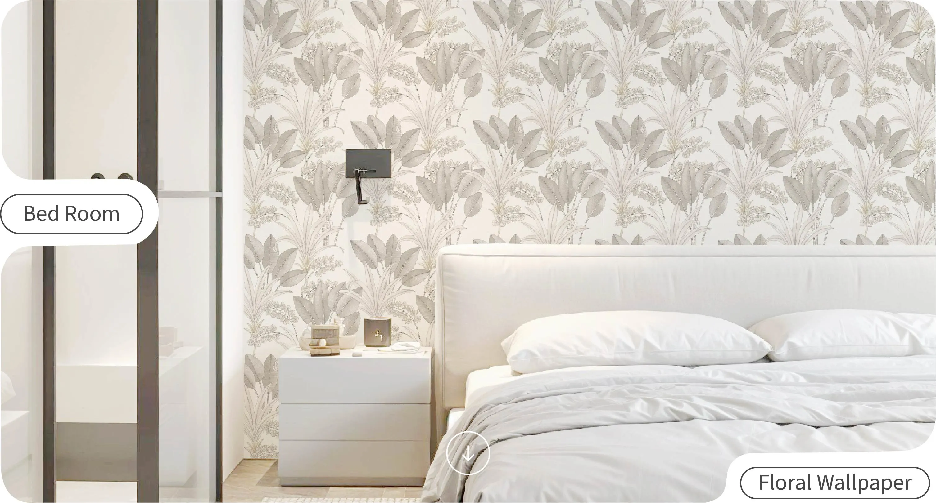 Floral Antique Wallpaper Installation for a Fresh Bedroom  